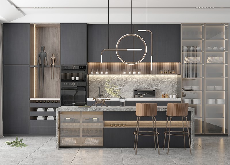 Grey Textured Kitchen Cabinet
