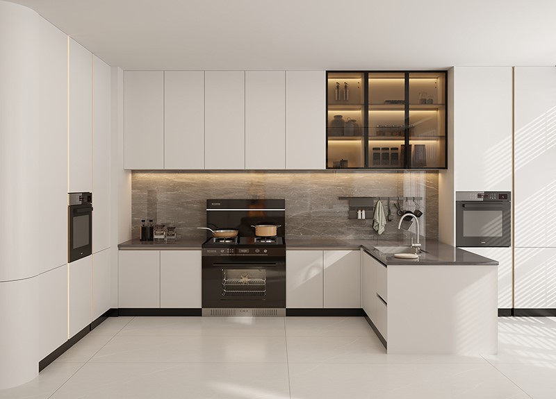 white matte kitchen cabinet