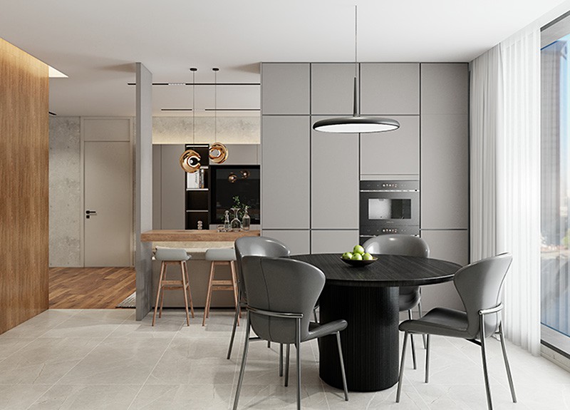 grey dining room cabinets