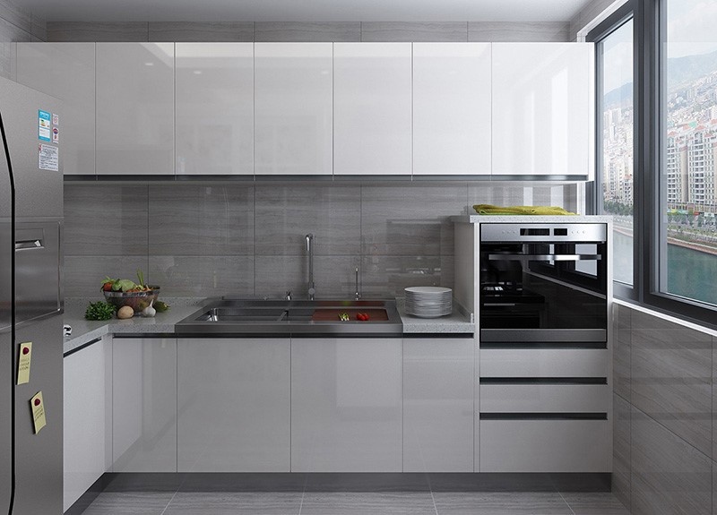 white handleless kitchen cabinet