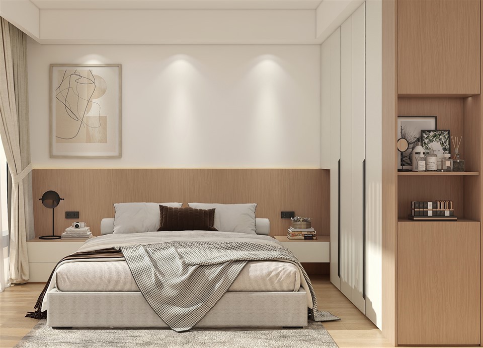 Wooden Minimalist Bedroom Wardrobe