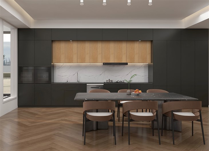 Textured Black Kitchen Cabinets